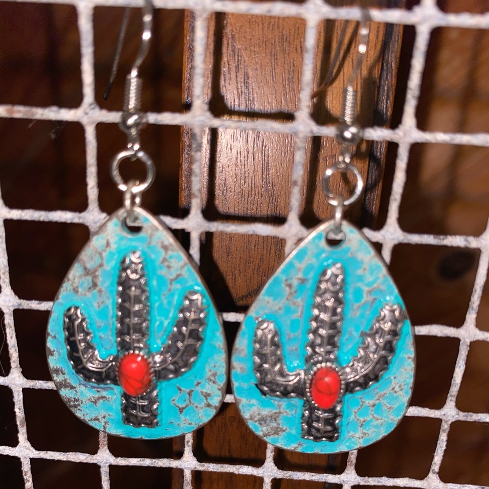 Handmade turquoise cactus earrings